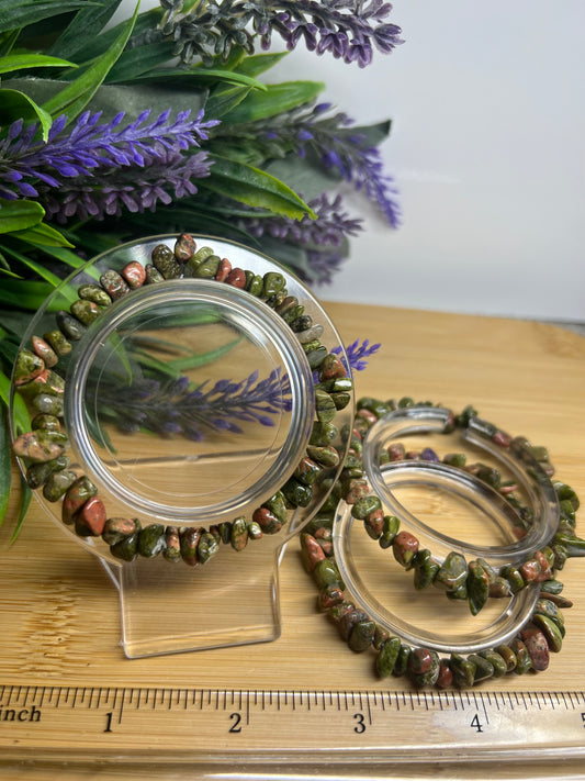 Unakite Crystal Chip Bracelet